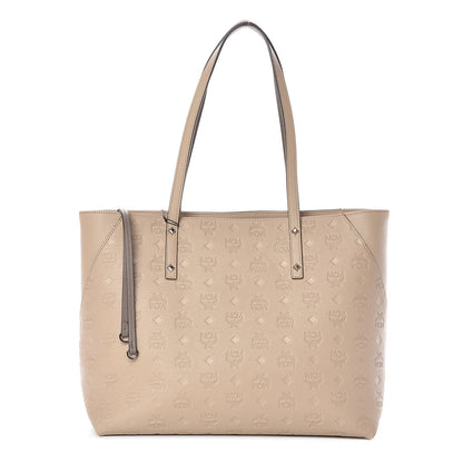 MCM Calfskin Ottomar Monogram Medium Klara Top Zip Tote New Beige 1 of 8