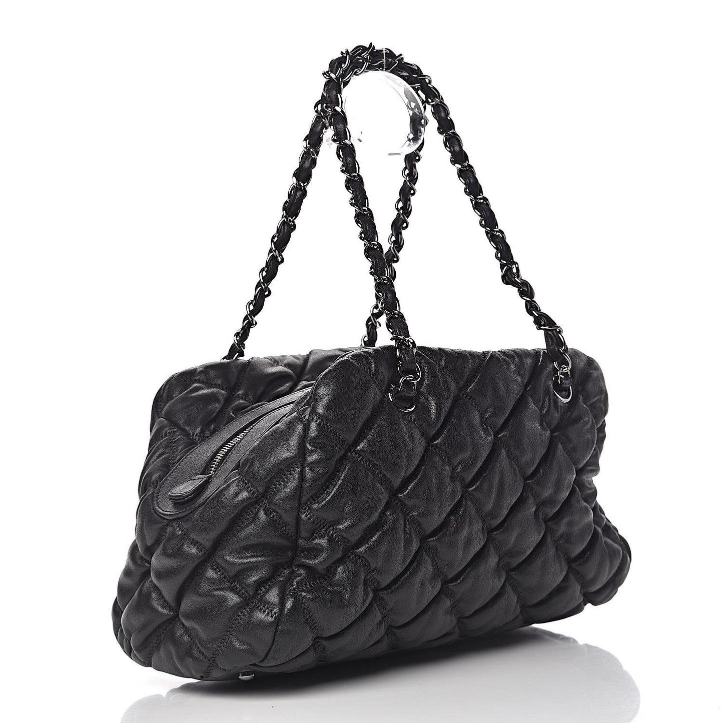 Calfskin Bubble Quilt Bowler Black
