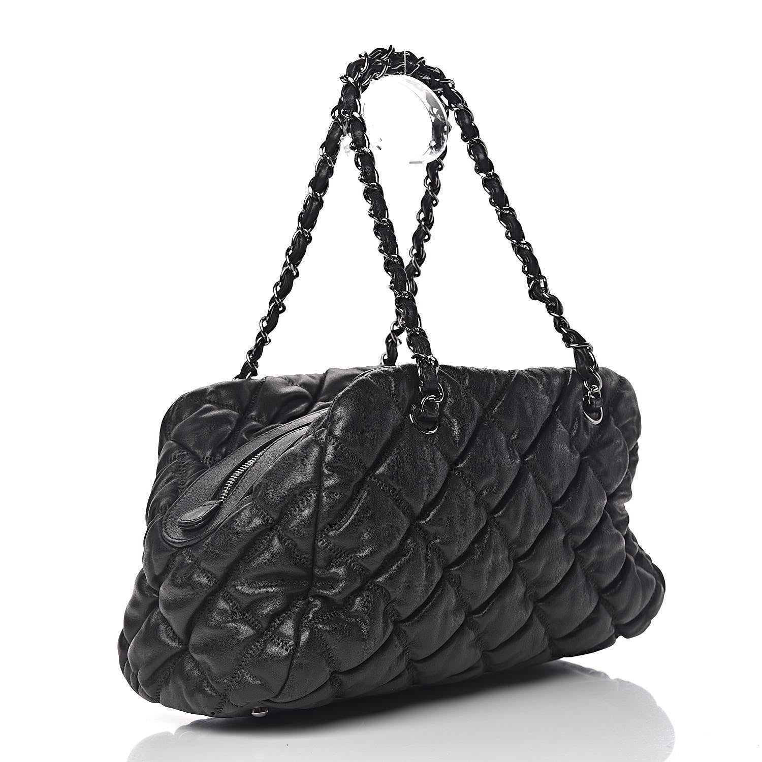 Chanel Calfskin Bubble Quilt Bowler Black 3 of 10