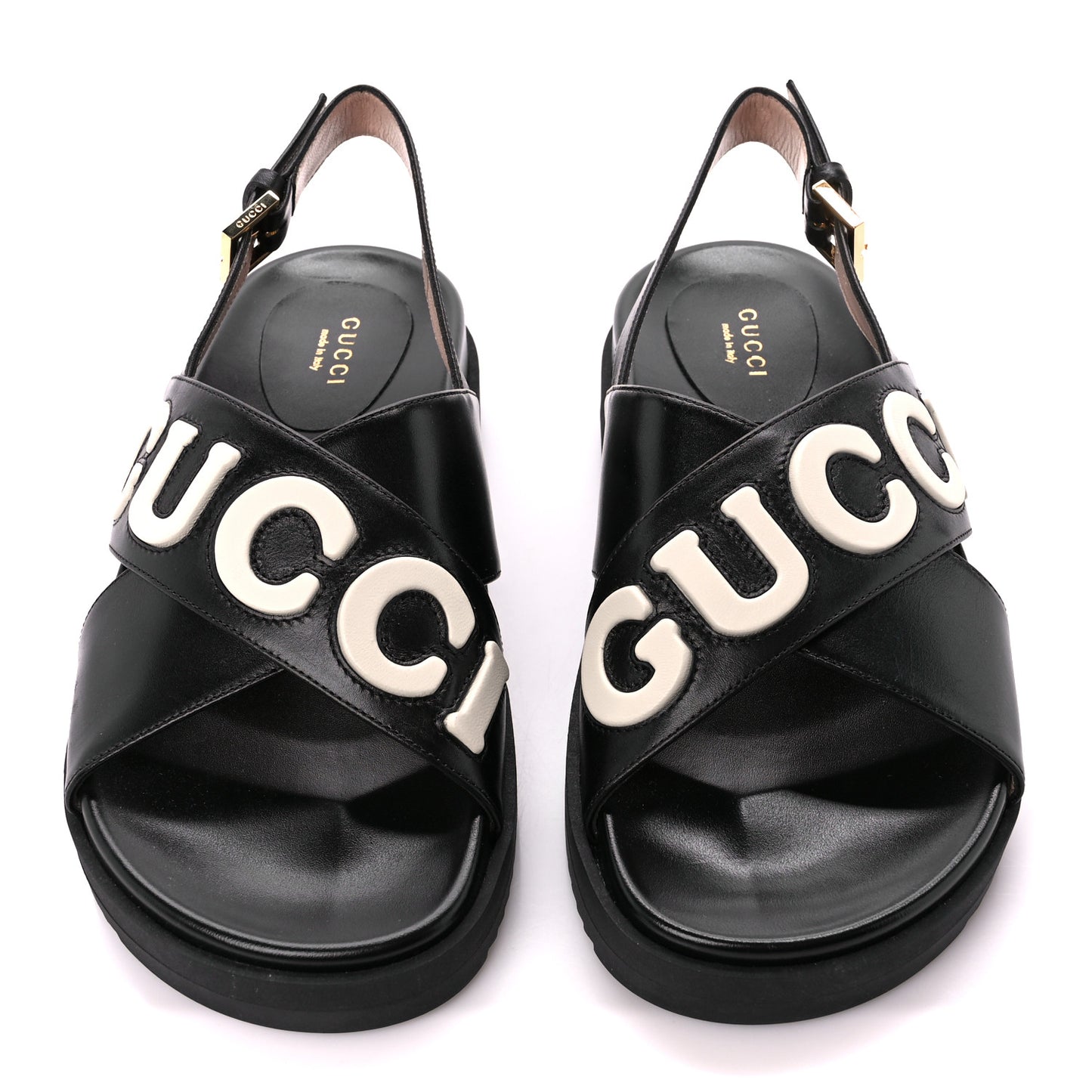 Logo Calfskin Slingback Sandals 38 Black