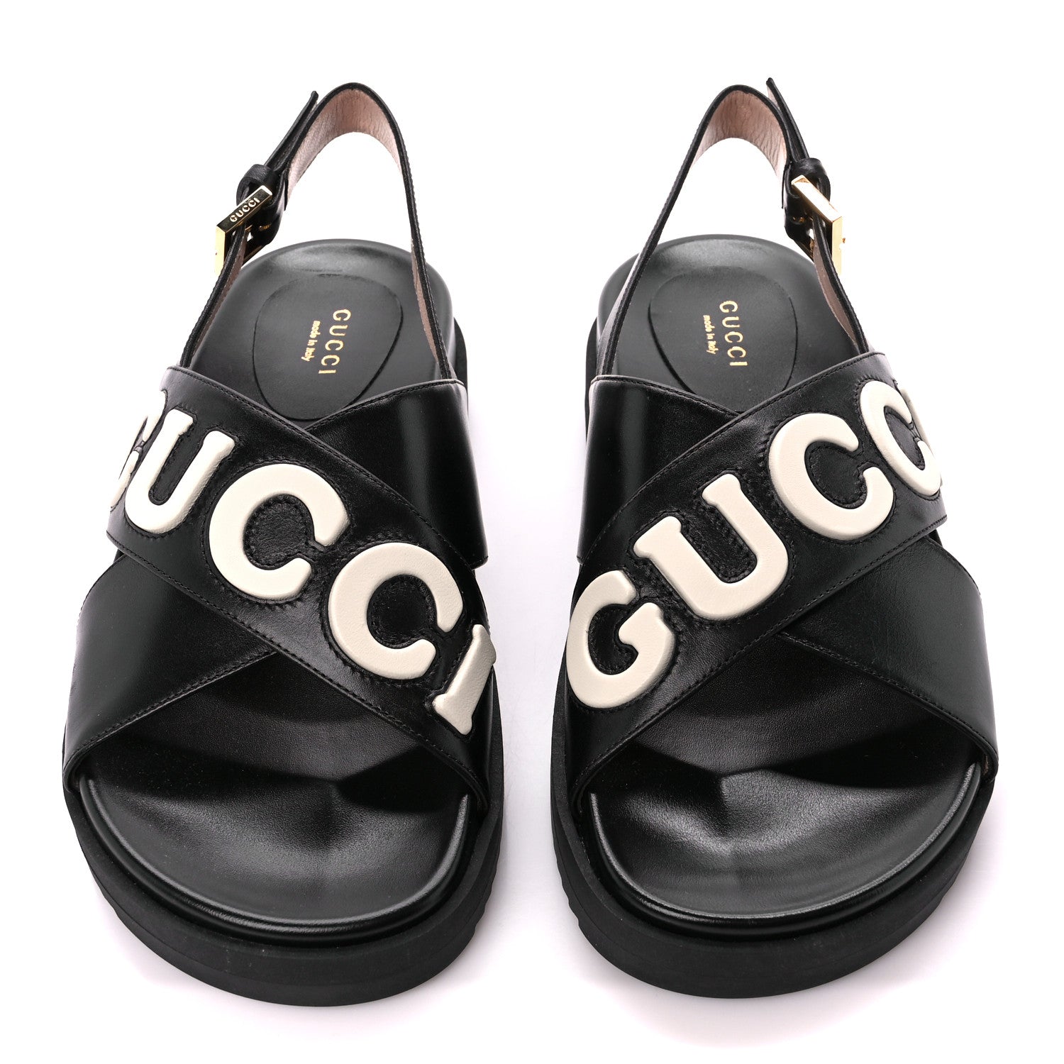 Gucci Logo Calfskin Slingback Sandals 38 Black 2 of 9