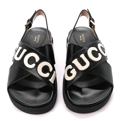 Gucci Logo Calfskin Slingback Sandals 38 Black 2 of 9