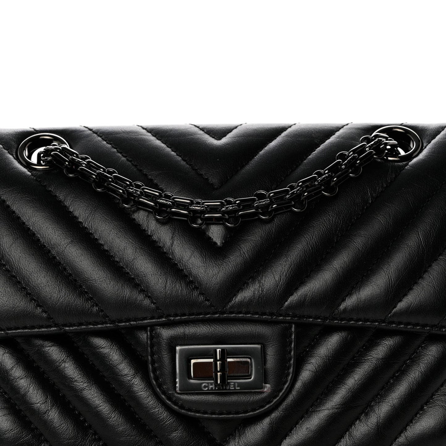 Aged Calfskin Chevron Quilted 2.55 Reissue Mini Flap So Black