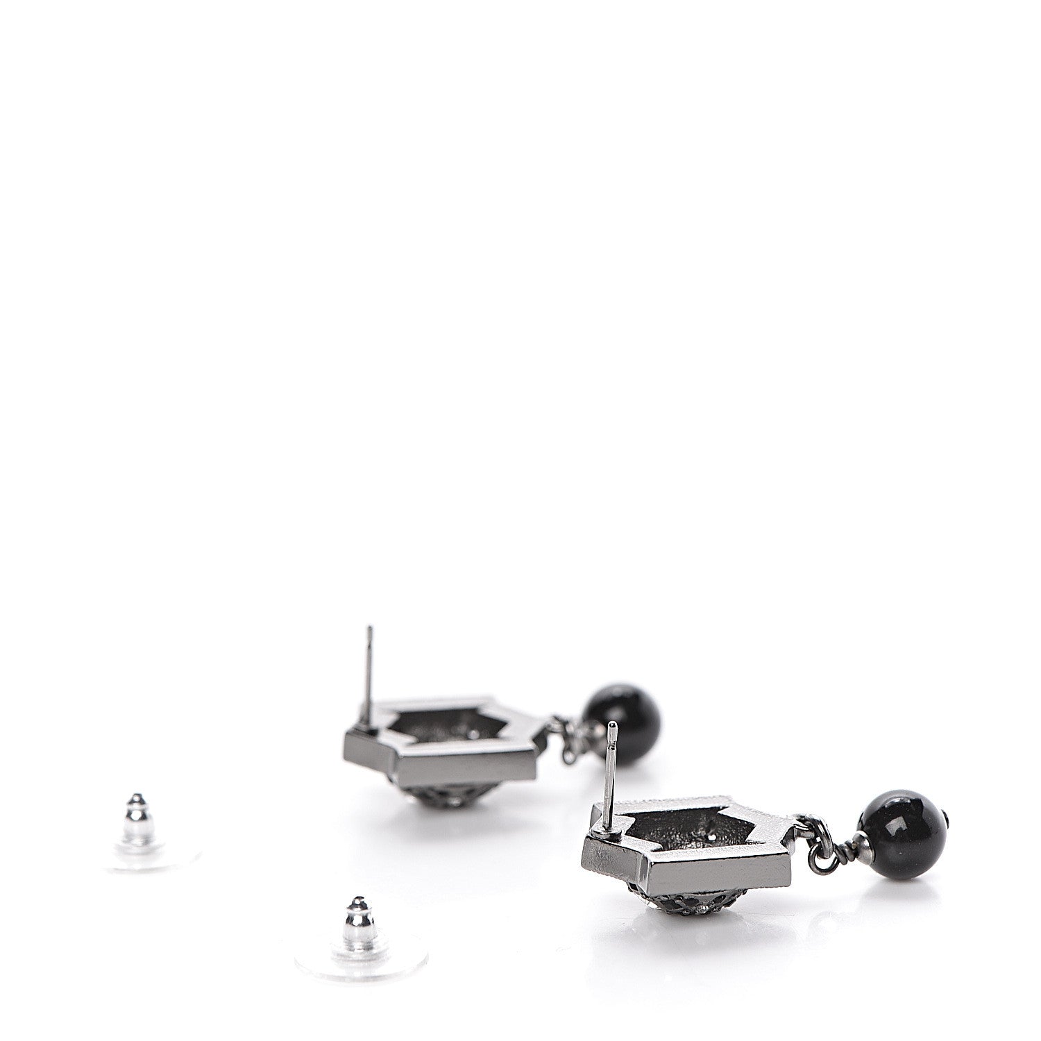 Chanel Crystal Bead CC Drop Earrings Black 3 of 5