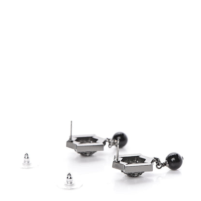 Chanel Crystal Bead CC Drop Earrings Black 3 of 5