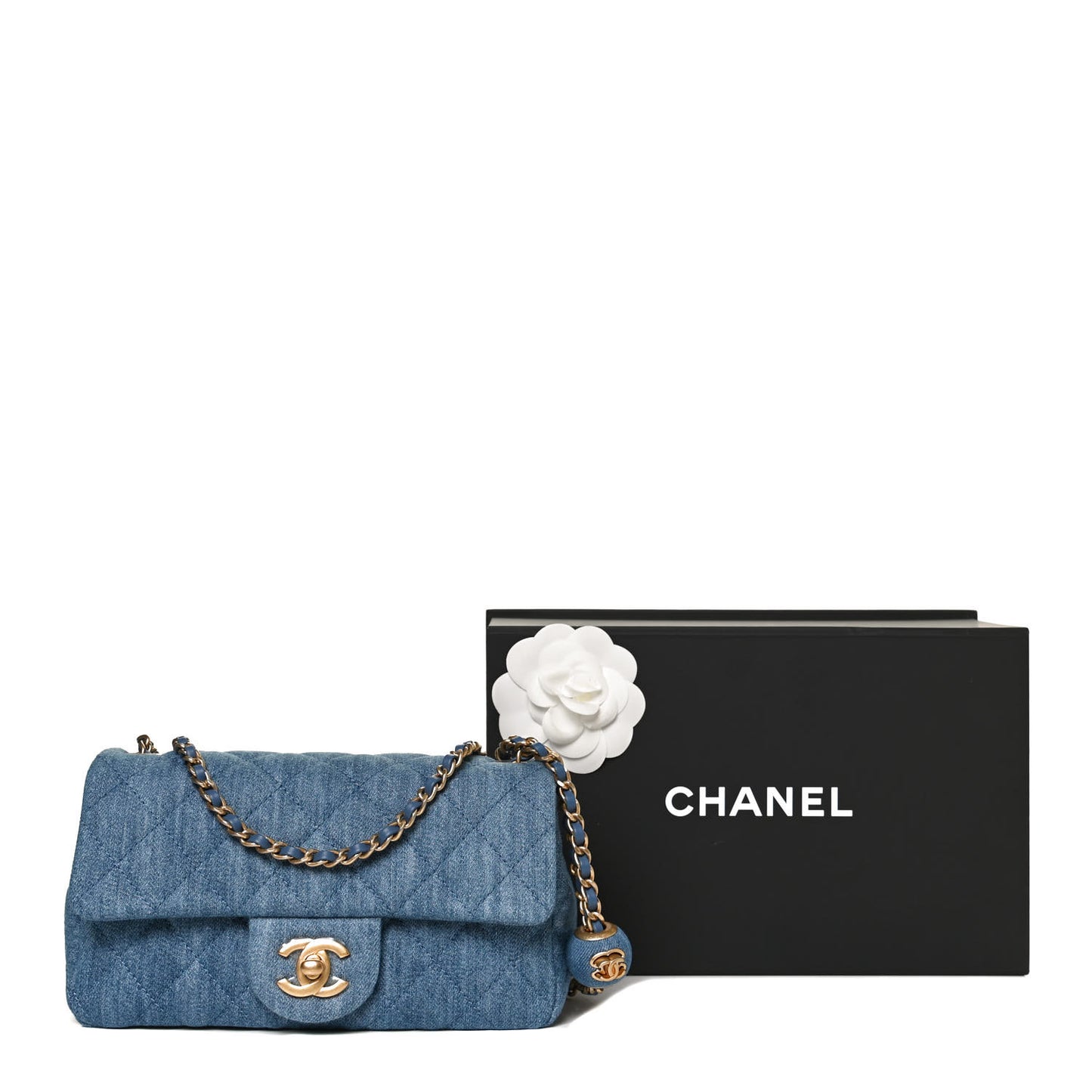 Denim Quilted Mini Pearl Crush Rectangular Flap Blue