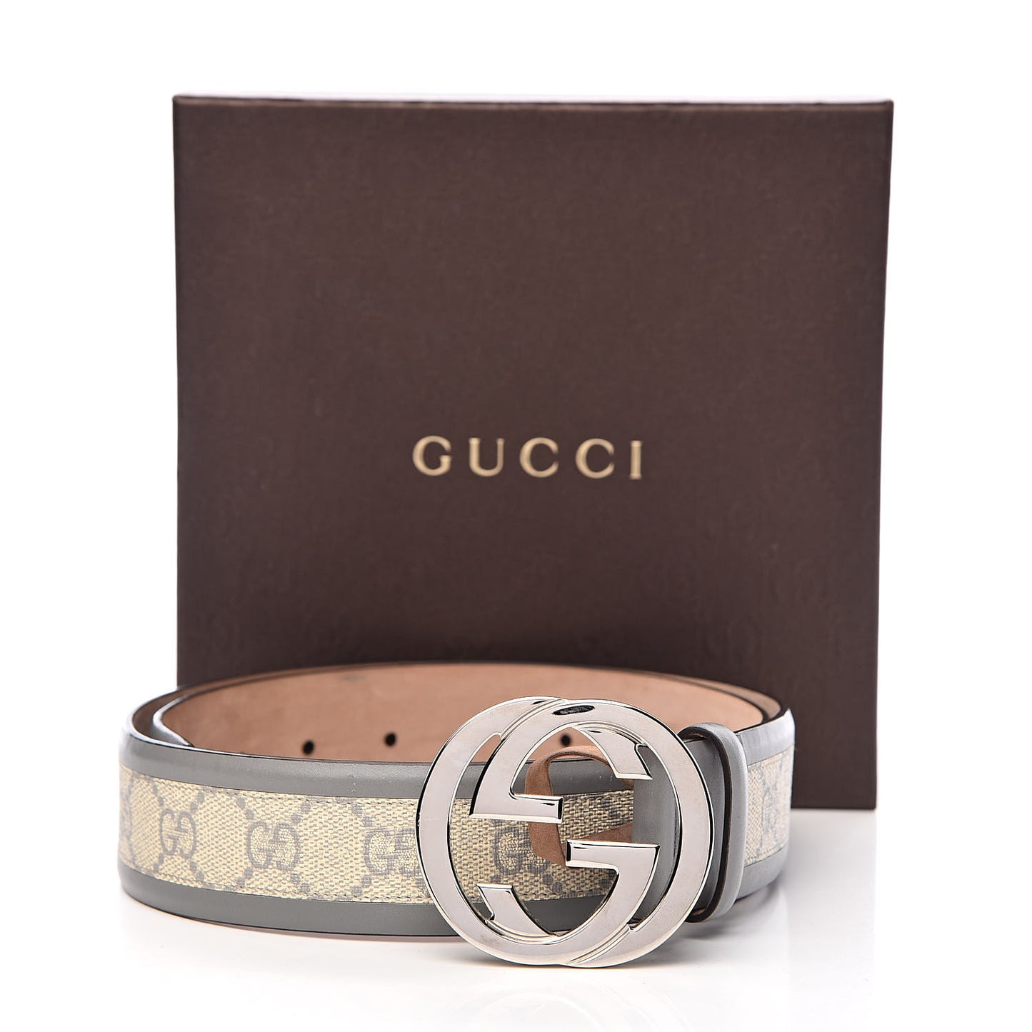 GG Supreme Monogram Selleria Interlocking G 40mm Belt 80 32 Ecru Grigio