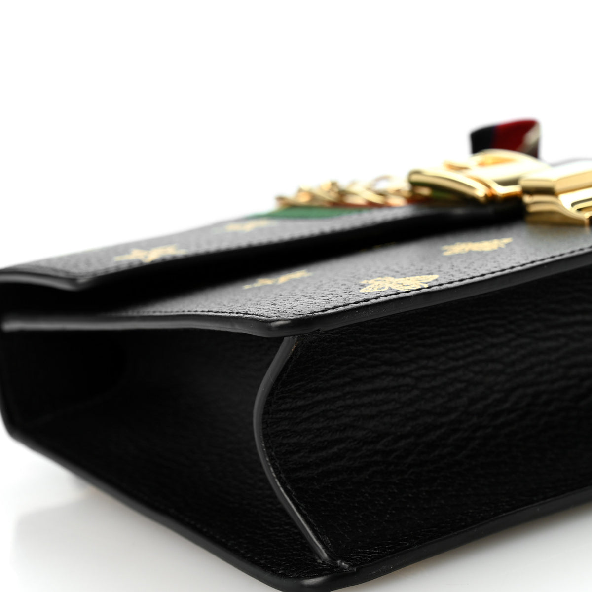 Textured Calfskin Bee Star Print Small Sylvie Shoulder Bag Black