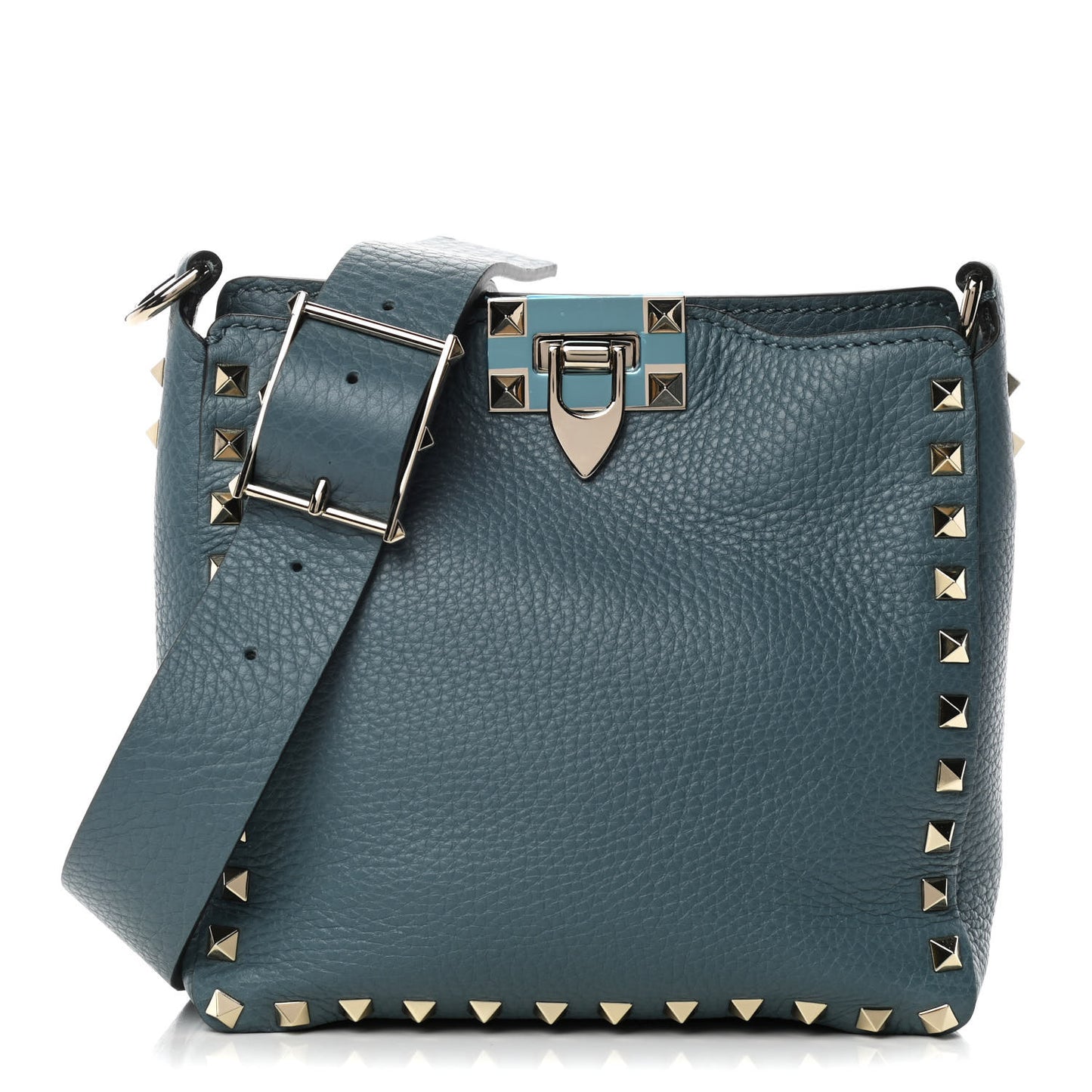 Pebbled Calfskin Mini Rockstud Flip-Lock Messenger Bag Amadeus