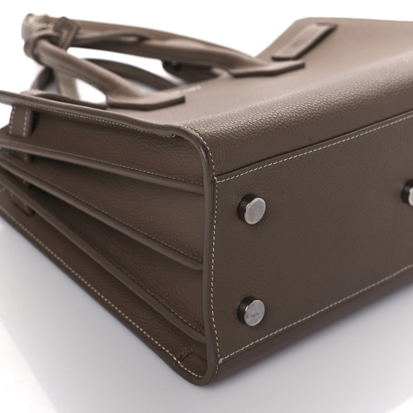 Grained Calfskin Topstich Baby Sac De Jour Taupe