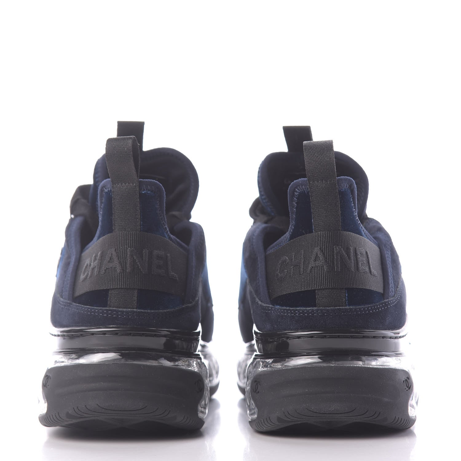 Chanel Suede Calfskin Velvet Grosgrain CC Sneakers 41 Navy Blue Black 7 of 11