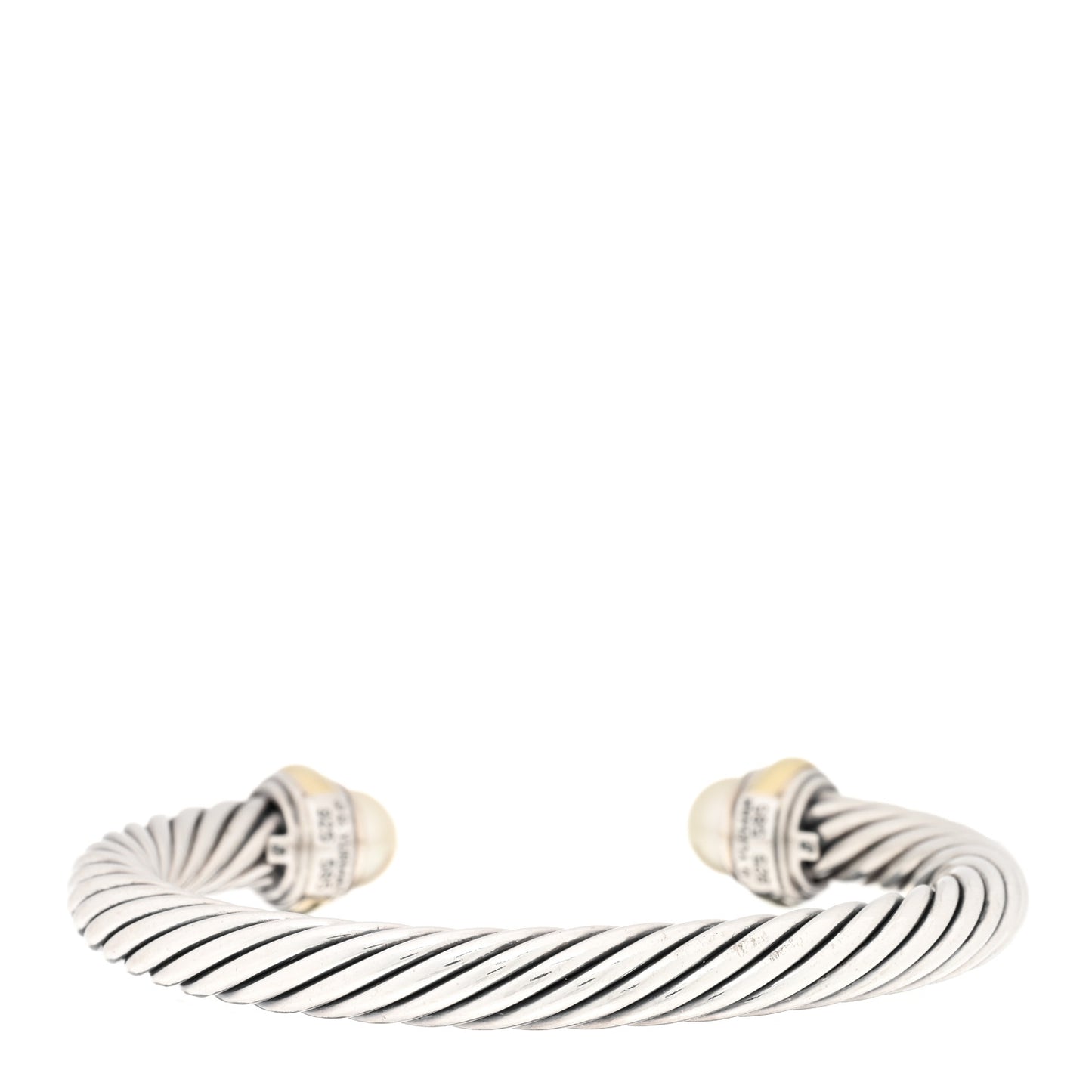 Sterling Silver 14K Yellow Gold Pearl 7mm Cable Classics Bracelet