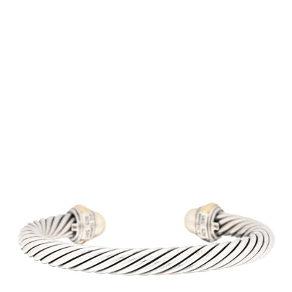 David Yurman Sterling Silver 14K Yellow Gold Pearl 7mm Cable Classics Bracelet 2 of 3