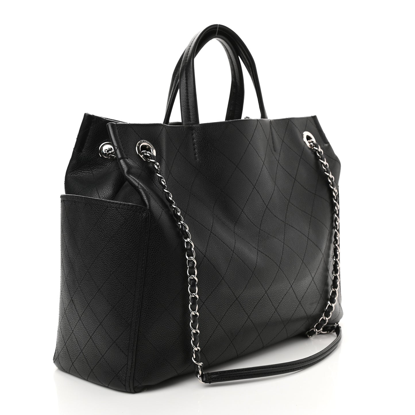Grained Calfskin CC Pocket Tote Black