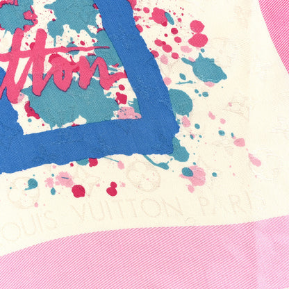 Louis Vuitton Wool Silk Monogram Mr. A Shawl Pink Blue 2 of 3
