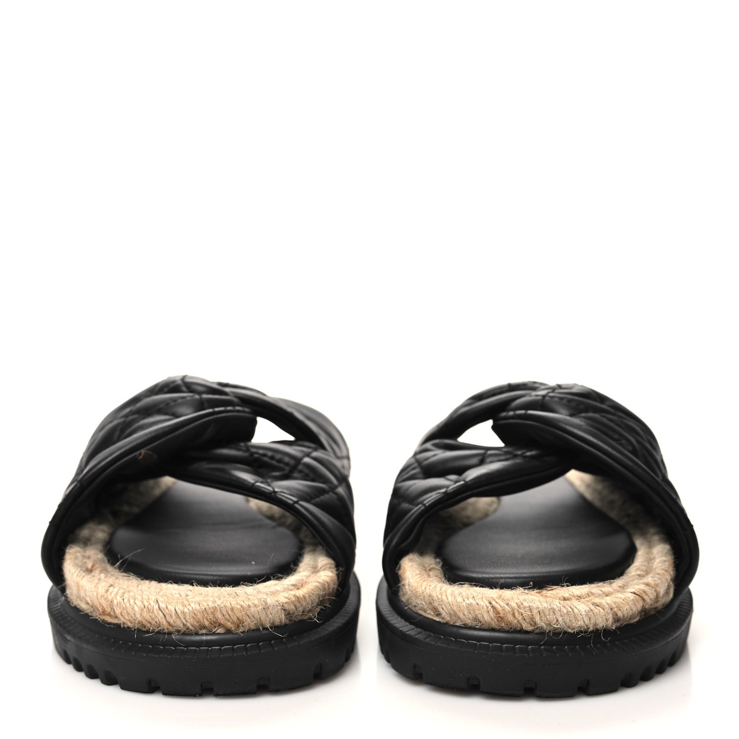 Calfskin Cannage Dtwist Espadrille Platform Sandals 38 Black