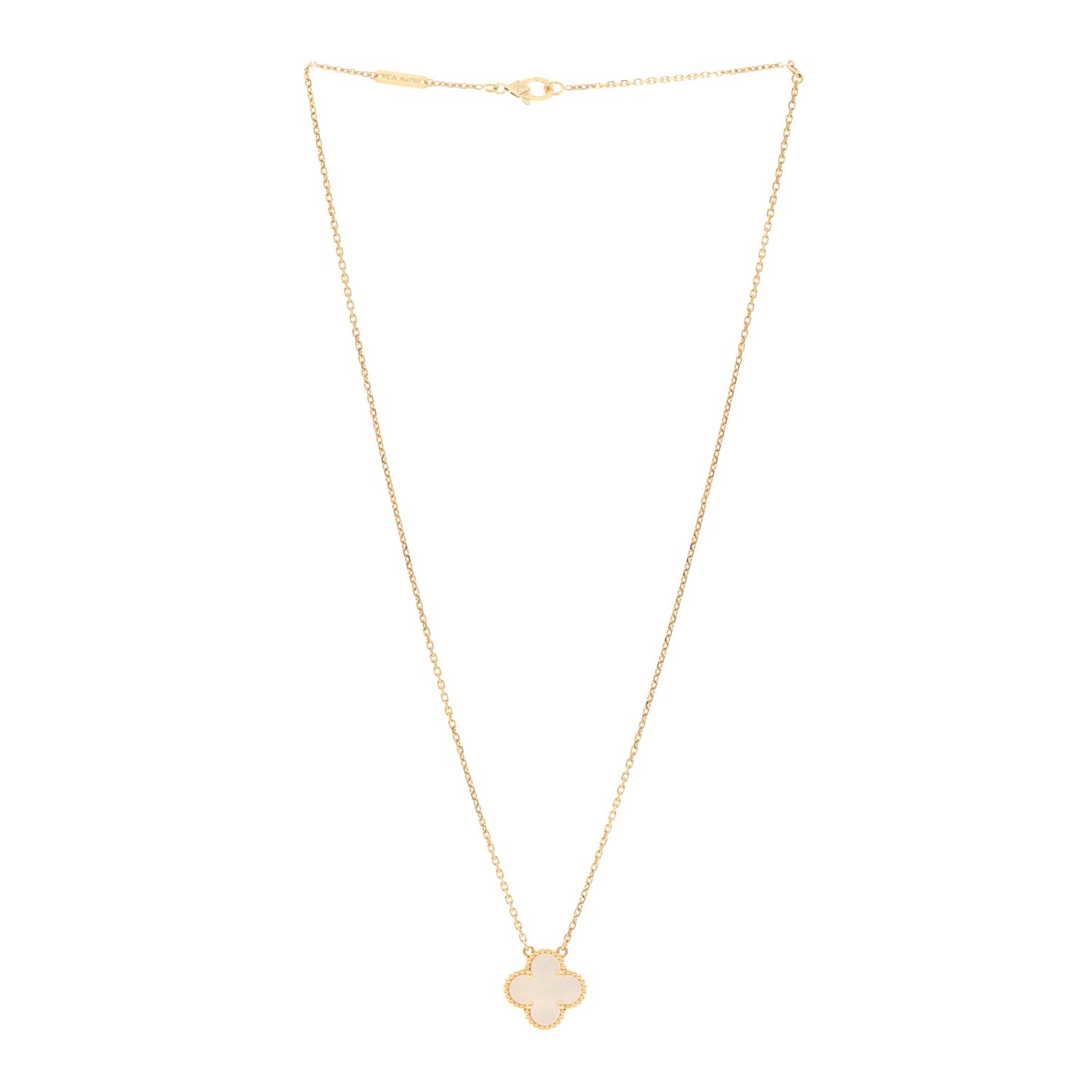 18K Yellow Gold Mother of Pearl Vintage Alhambra Pendant Necklace