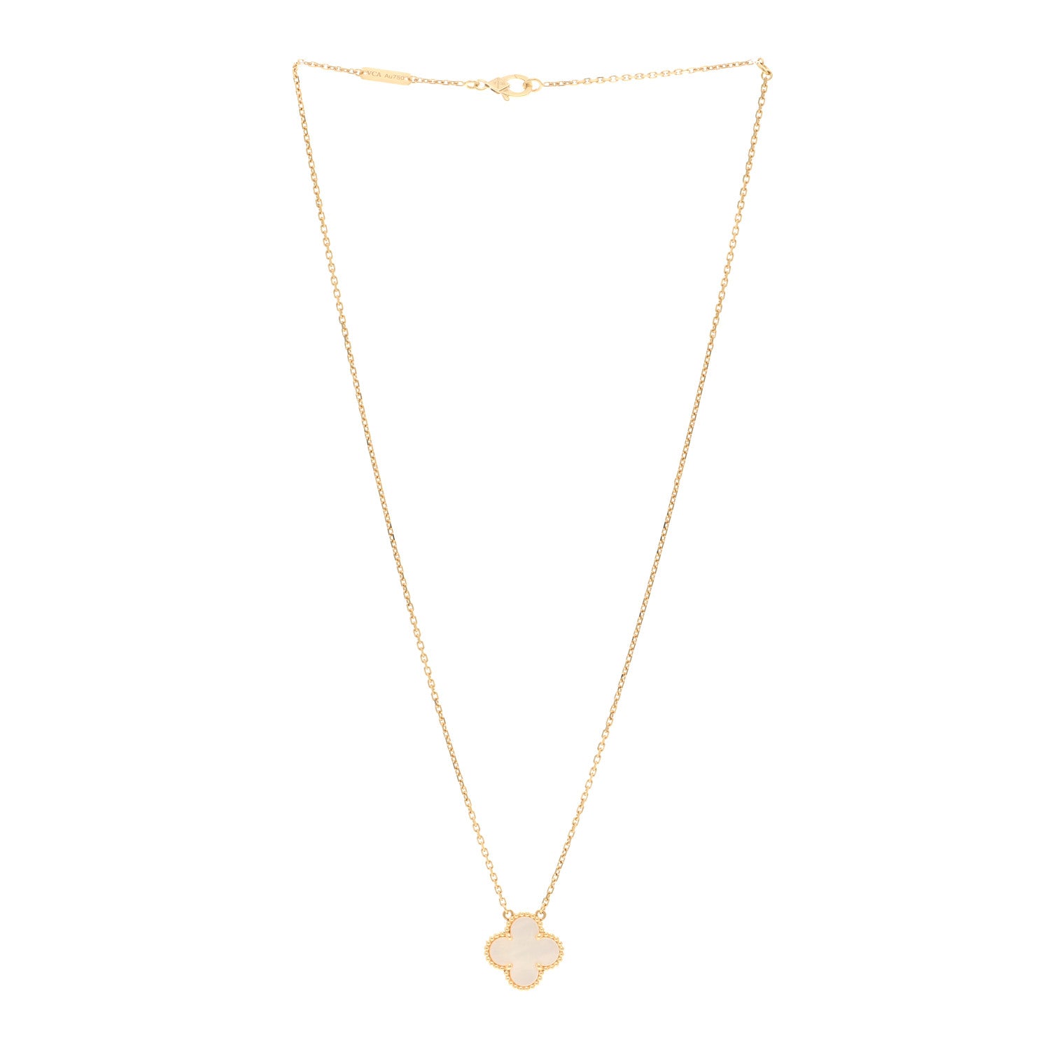 Van Cleef & Arpels 18K Yellow Gold Mother of Pearl Vintage Alhambra Pendant Necklace 3 of 6