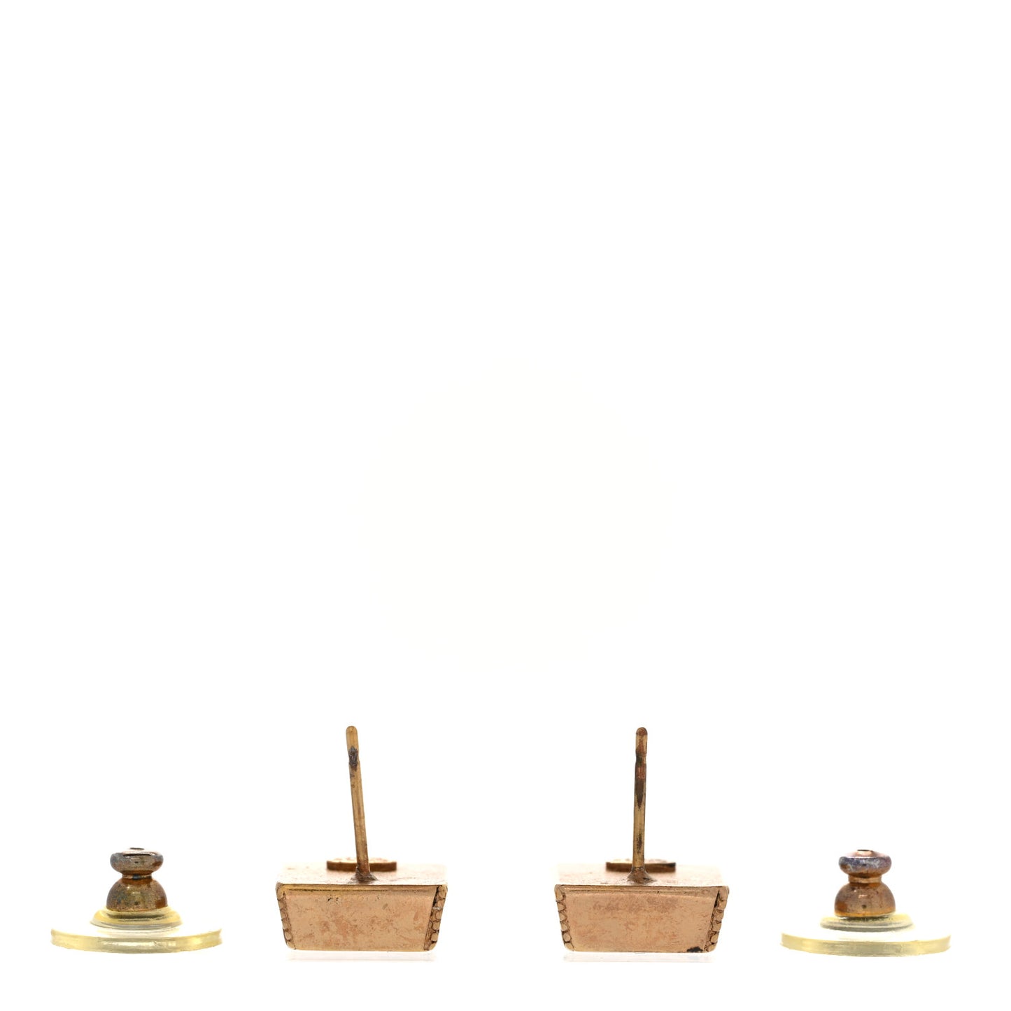 Metal Enamel CC Square Earrings Gold Black