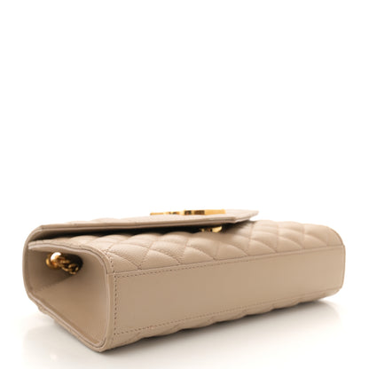 Saint Laurent Grain De Poudre Textured Mixed Matelasse Triquilt Small Monogram Satchel Dark Beige 4 of 14