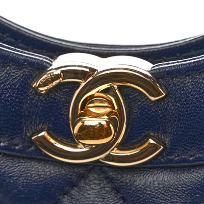 Chanel Shiny Crumpled Calfskin Quilted Mini 31 Shopping Bag Navy Blue 13 of 16