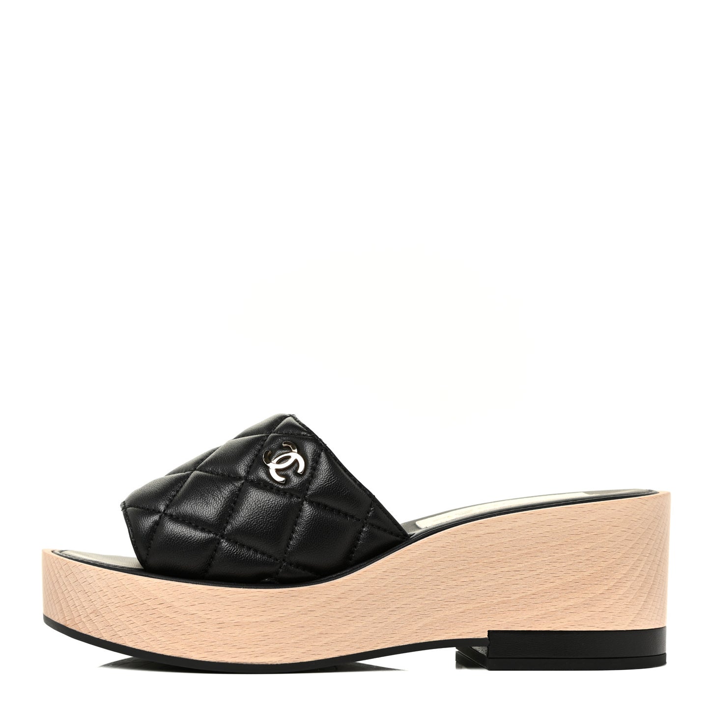Lambskin Quilted CC Slip On Platform Sandals 38 Black