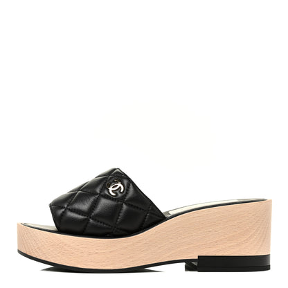 Chanel Lambskin Quilted CC Slip On Platform Sandals 38 Black 1 of 10