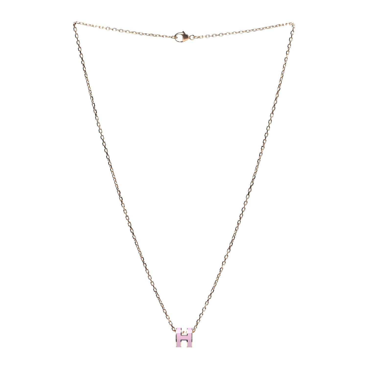 Hermes Lacquered Gold Mini Pop H Pendant Necklace Rose Dragee 2 of 4