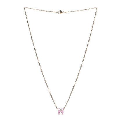 Hermes Lacquered Gold Mini Pop H Pendant Necklace Rose Dragee 2 of 4