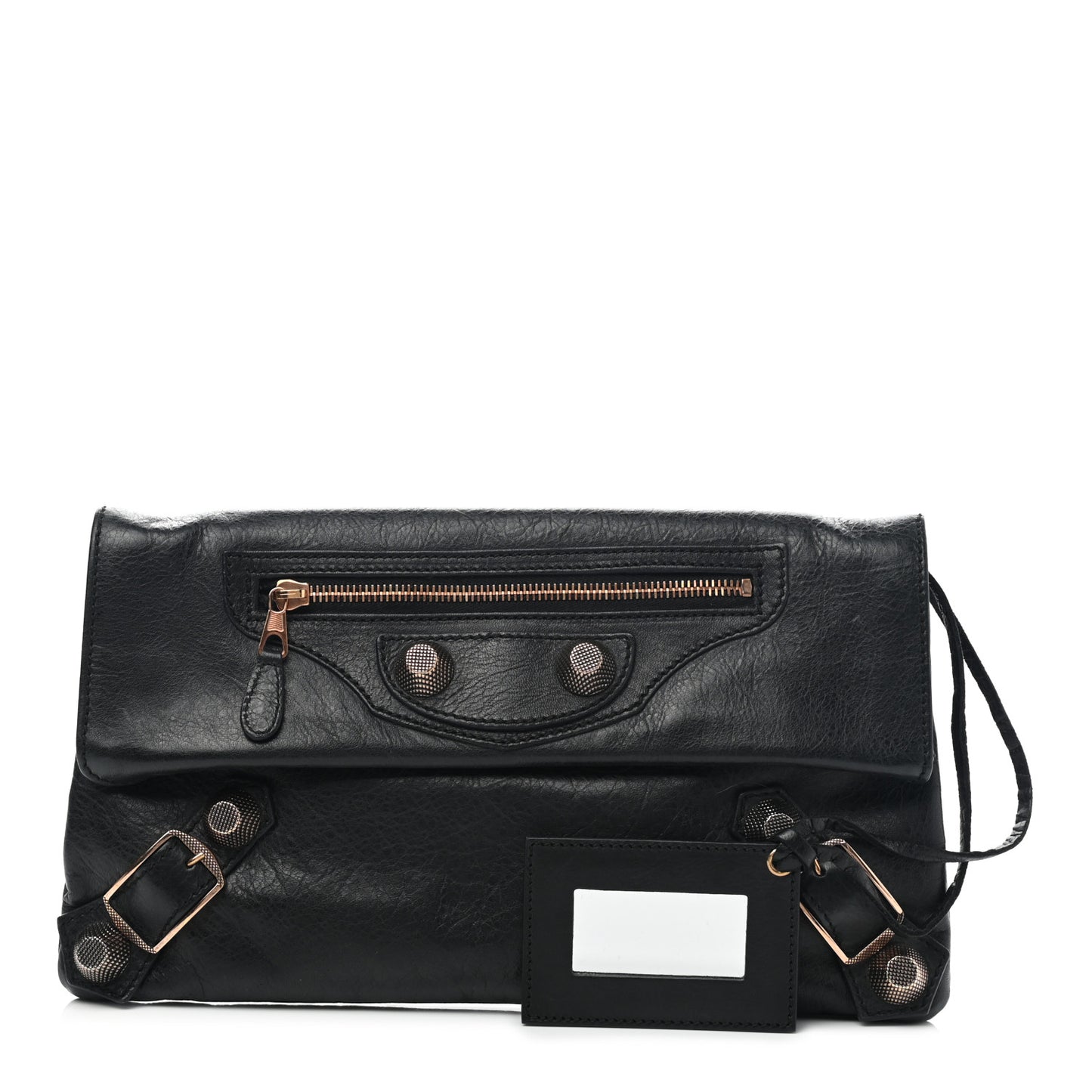 Agneau Giant 21 Rose Gold Hardware Envelope Clutch Black