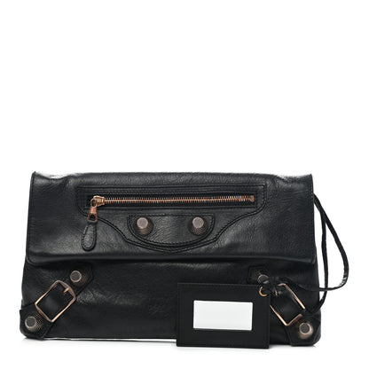 Balenciaga Agneau Giant 21 Rose Gold Hardware Envelope Clutch Black 1 of 12