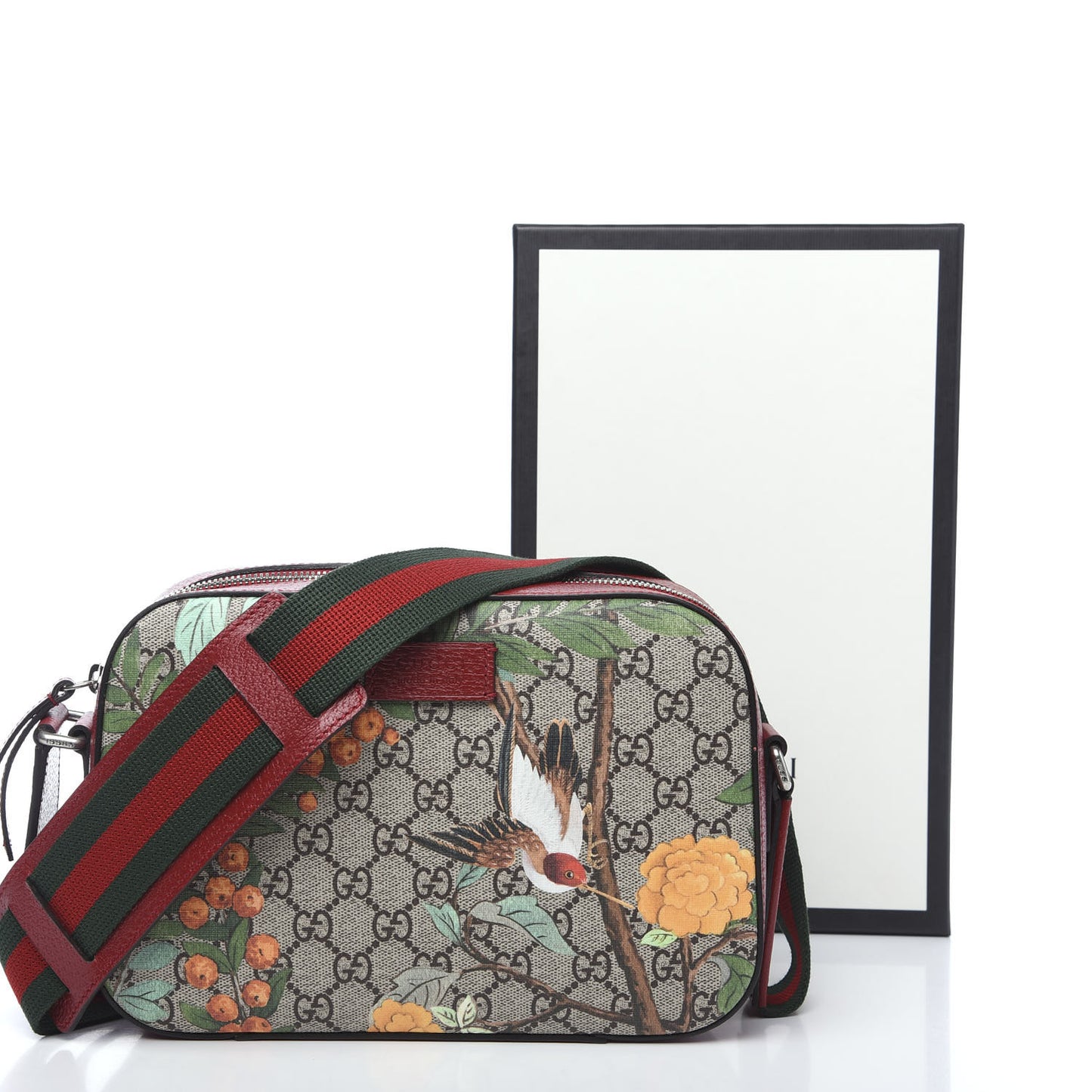 GG Supreme Monogram Tian Web Camera Bag Beige Multicolor Red