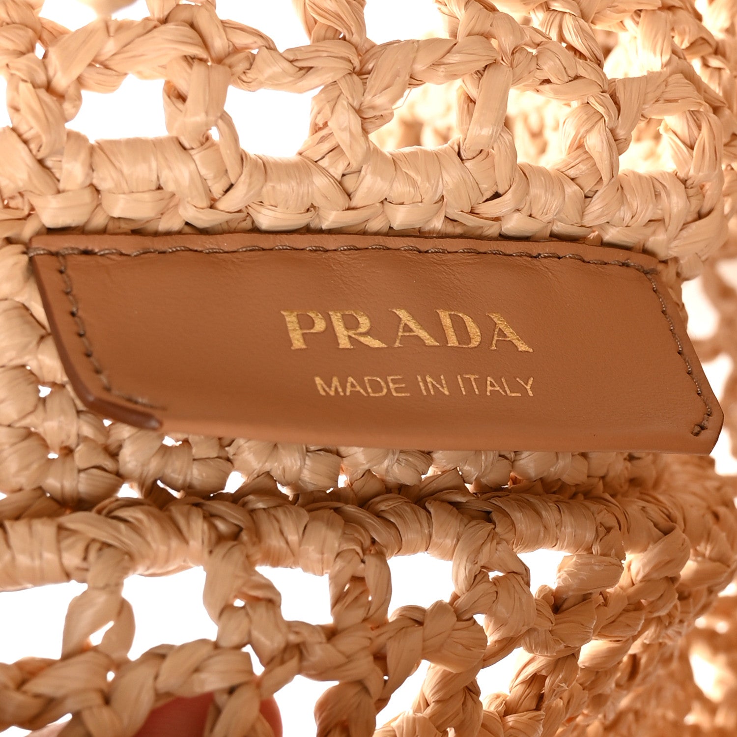 Prada Yarn Raffia Effect Crochet Logo Embroidered Tote Bag Naturale 6 of 9