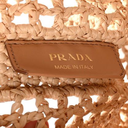 Prada Yarn Raffia Effect Crochet Logo Embroidered Tote Bag Naturale 6 of 9