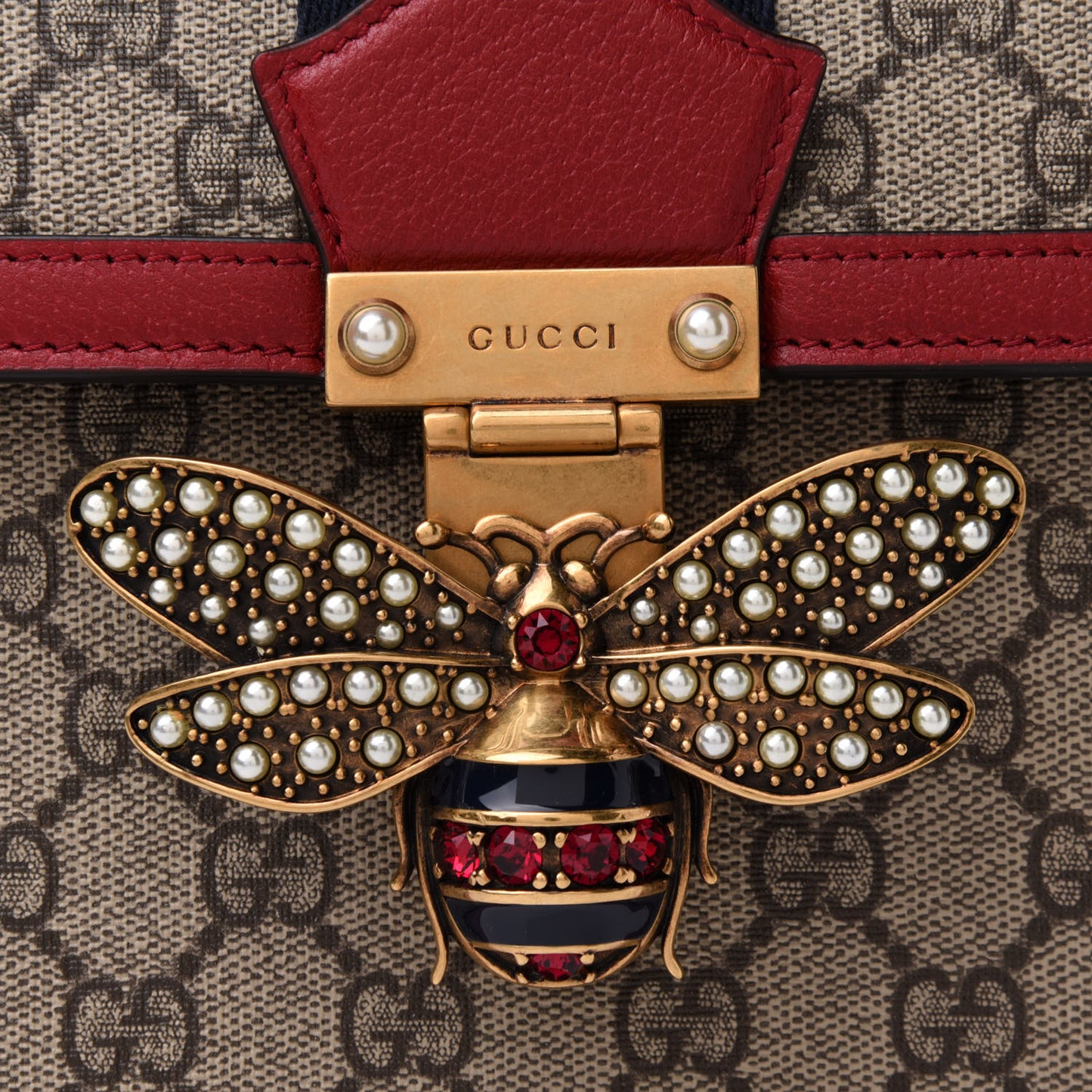 GG Supreme Monogram Small Queen Margaret Top Handle Bag Red