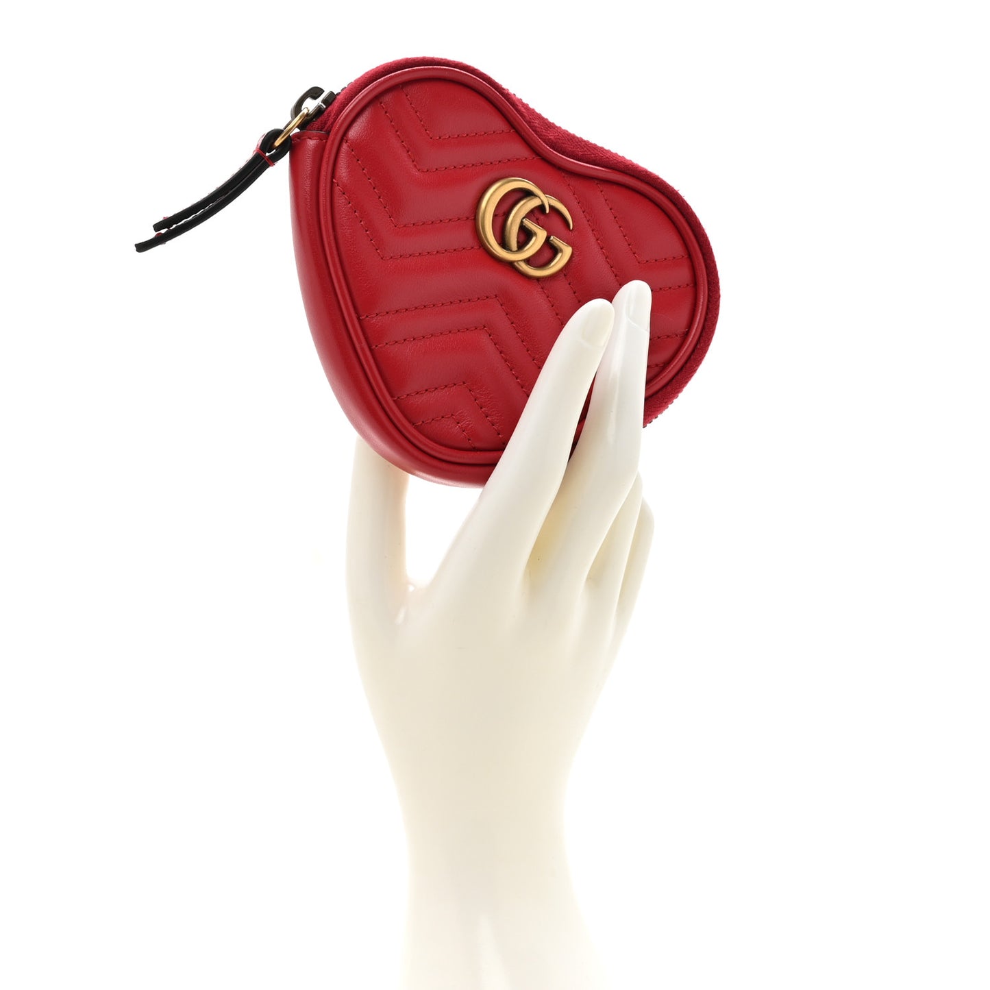 Calfskin Matelasse Chevron GG Marmont Heart Coin Purse Romantic Cerise