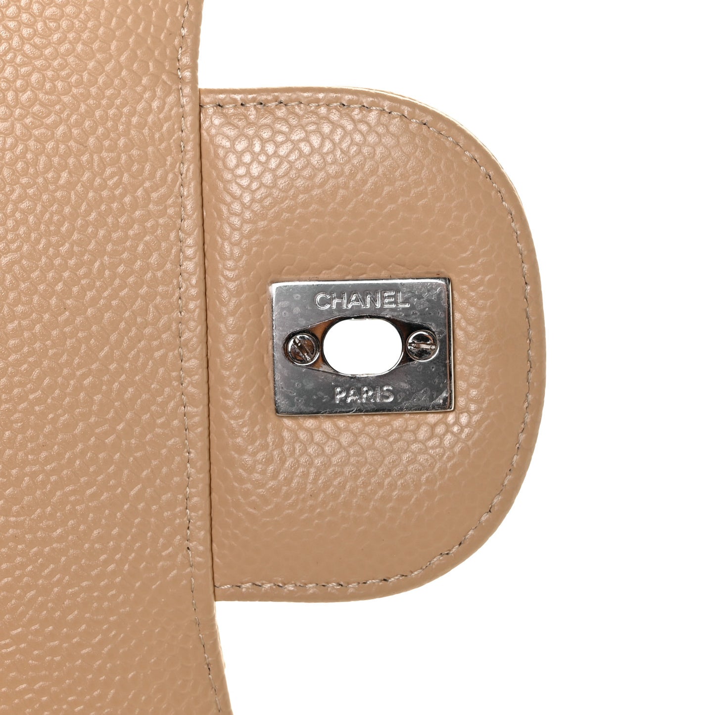 Caviar Quilted Jumbo Double Flap Beige