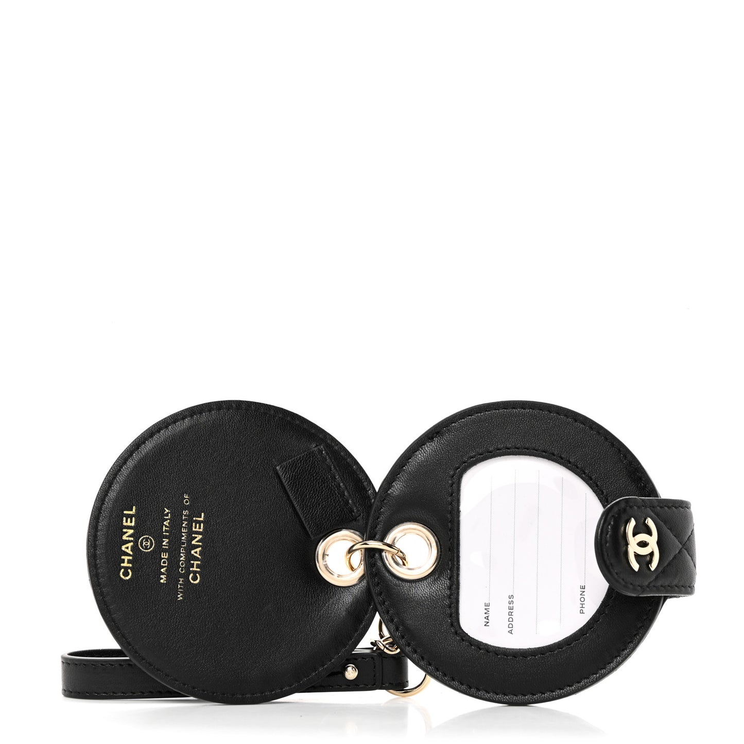 Lambskin Quilted Round Luggage Tag Black