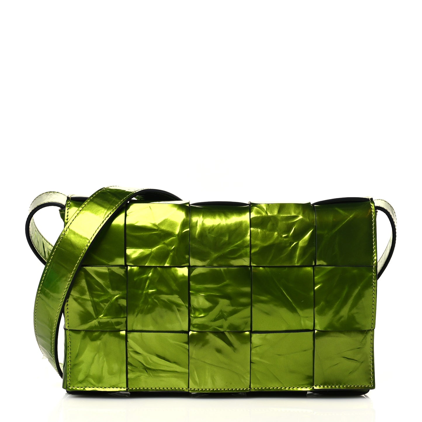 Metallic Crushed Calfskin Maxi Intrecciato Cassette Crossbody Bag Chlorophyll
