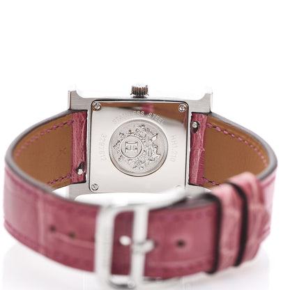 Hermes Stainless Steel Alligator Diamond Mother of Pearl 21mm Heure H Hour Quartz Watch Framboise 4 of 8