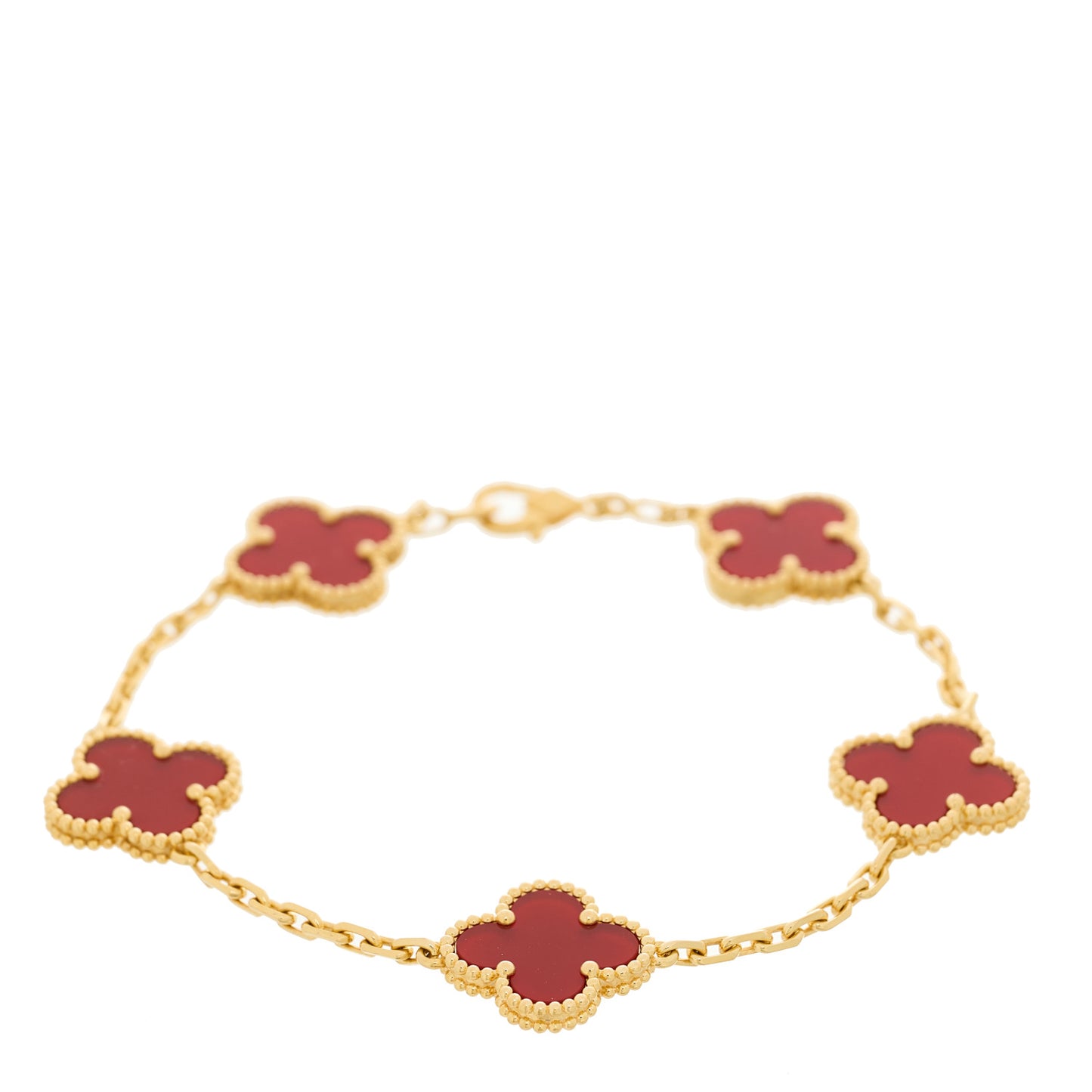 18K Yellow Gold Carnelian 5 Motifs Vintage Alhambra Bracelet