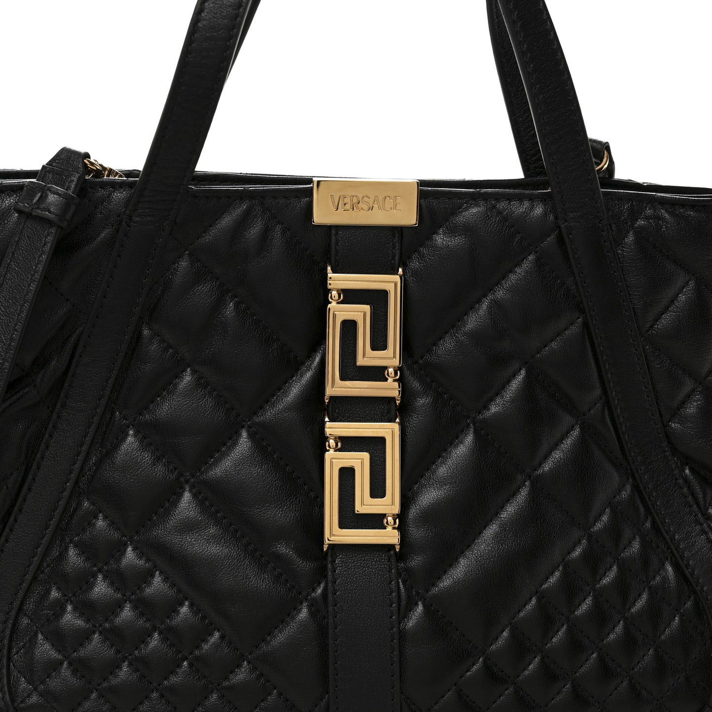 Calfskin Quilted Greca Goddess Tote Bag Black