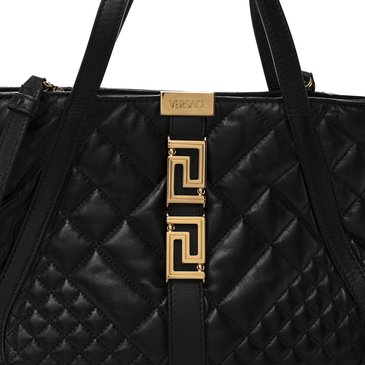 Versace Calfskin Quilted Greca Goddess Tote Bag Black 7 of 9