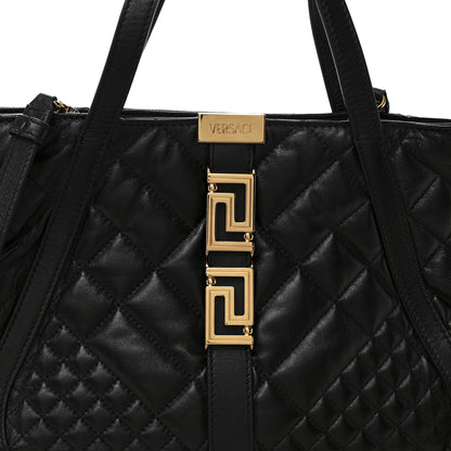 Versace Calfskin Quilted Greca Goddess Tote Bag Black 7 of 9