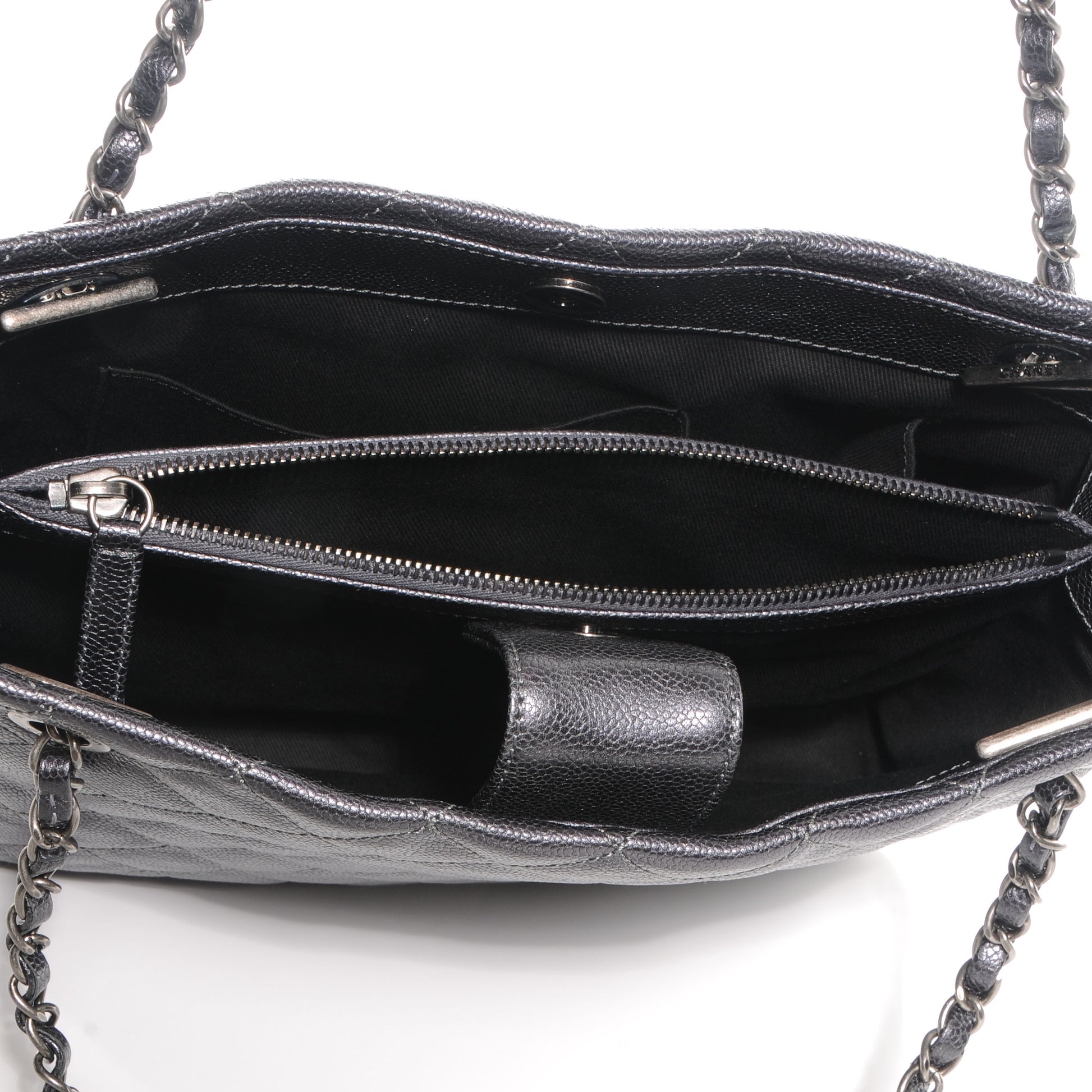 Chanel Iridescent Caviar Small Zip Shopping Tote Argent Dark Silver 6 of 8