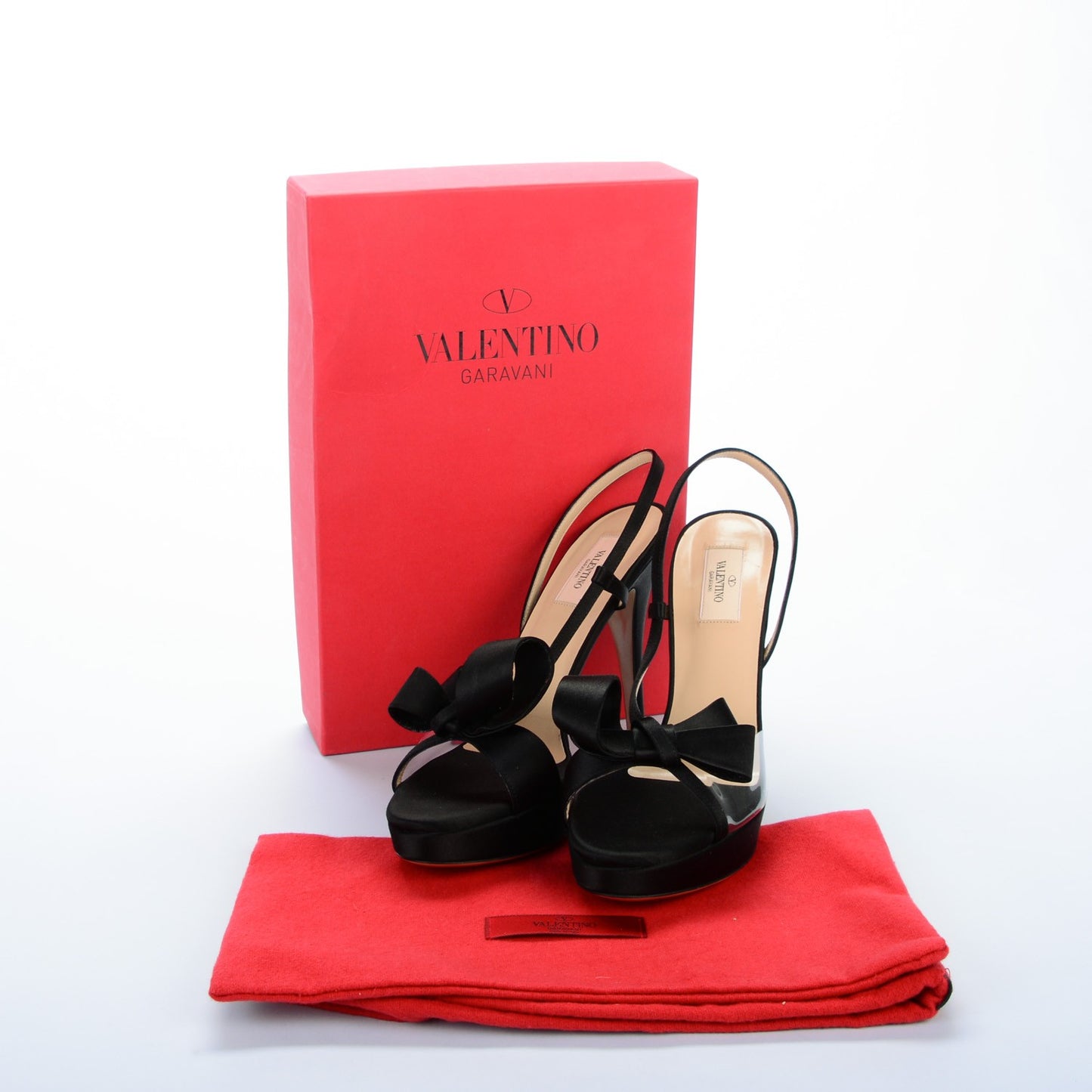 Satin PVC Bow Slingback Sandals 41 Black