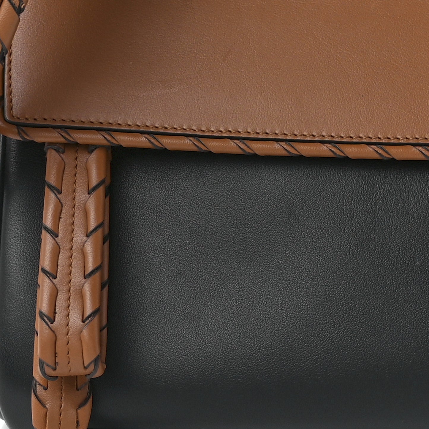 Calfskin Woven Small Studio Top Handle Bag Tan Black