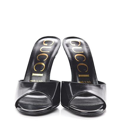 Gucci Polished Calfskin Scarlet Mid Heel Slide Sandals 37 Black 3 of 13