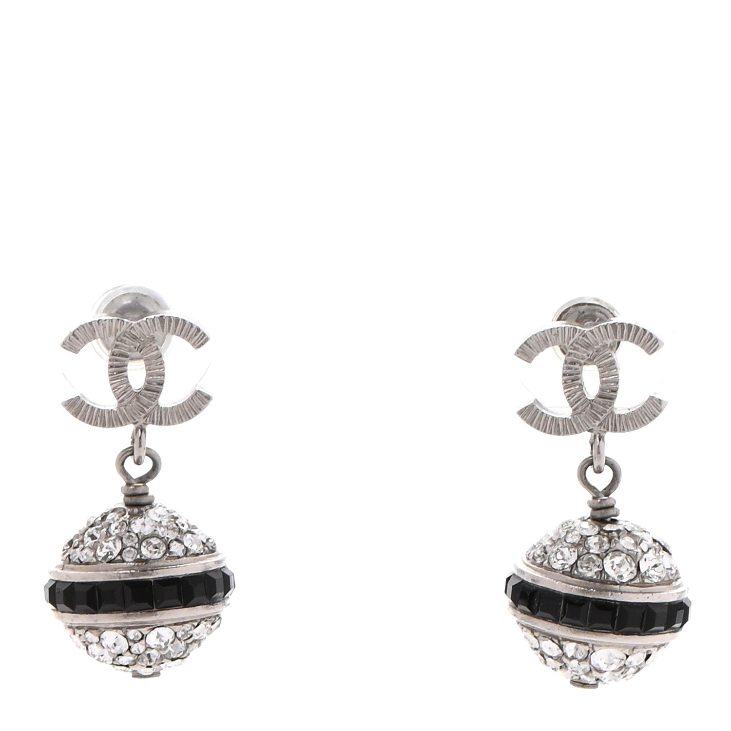 Chanel Crystal CC Drop Earrings Black Silver 1 of 6