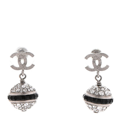 Chanel Crystal CC Drop Earrings Black Silver 1 of 6